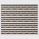 Elegant zwarte en witte strepen met roze Floral Cadeaupapier (Vlak)