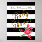 Elegant zwarte en witte strepen met roze Floral Poster (Voorkant)