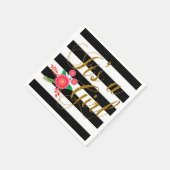 Elegant zwarte en witte strepen met roze Floral Servetten (Hoek)