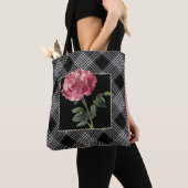 Elegant zwarte en witte strepen met roze ventilato tote bag (Dichtbij)