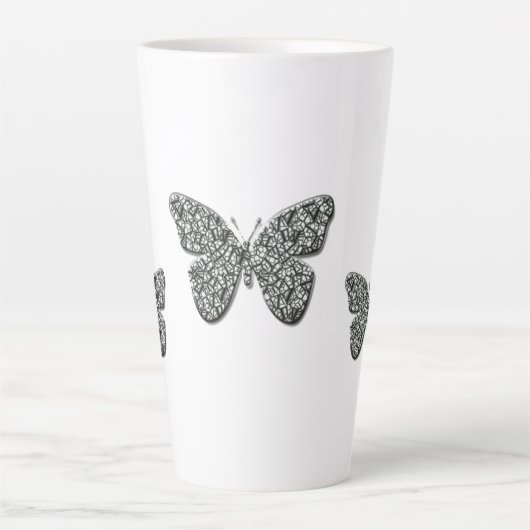 Elegant zwarte en witte vlinder latte mok (Voorkant)