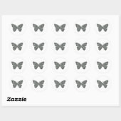 Elegant zwarte en witte vlinder ronde sticker (Vel)