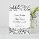 Elegant zwarte en witte zirls trouwuitnodiging kaart (Staand voorkant)