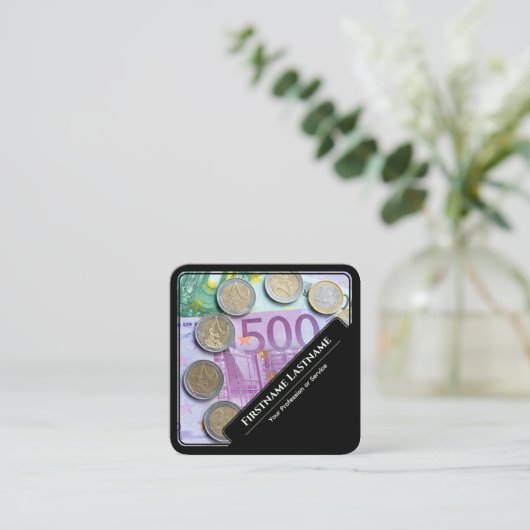 Elegant zwarte eurogelddeskundigen vierkante visitekaartje (Staand voorkant)