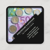 Elegant zwarte eurogelddeskundigen vierkante visitekaartje (Achterkant)