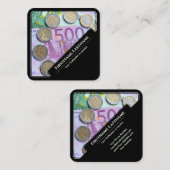 Elegant zwarte eurogelddeskundigen vierkante visitekaartje (Voorkant / Achterkant)