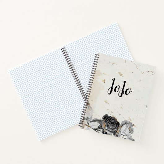 Elegant zwarte florale kikkermarmer notitieboek (Binnen)