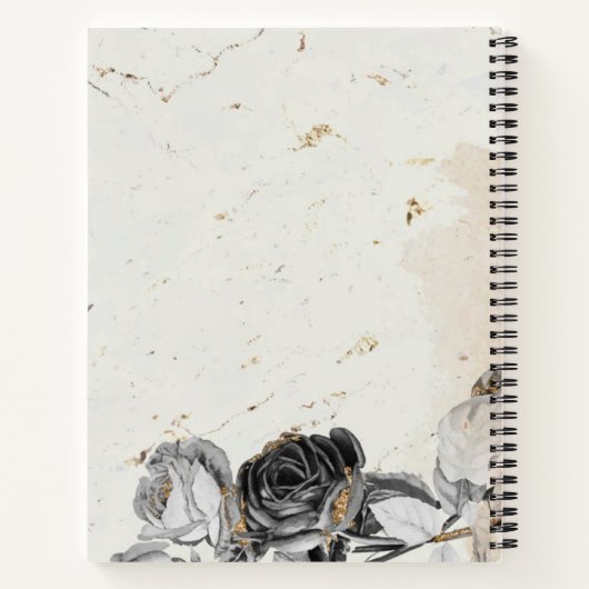 Elegant zwarte florale kikkermarmer notitieboek (Achterkant)