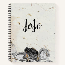 Elegant zwarte florale kikkermarmer notitieboek