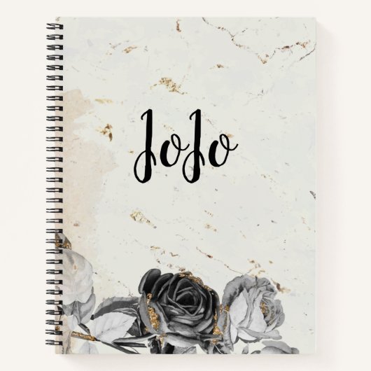 Elegant zwarte florale kikkermarmer notitieboek (Voorkant)