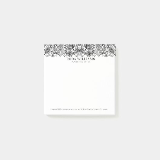 Elegant zwarte florale paisley post-it® notes (Voorkant)