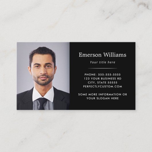 Elegant zwarte foto en logo visitekaartje (Voorkant)