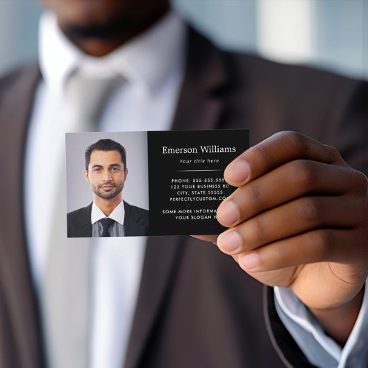 Elegant zwarte foto en logo visitekaartje