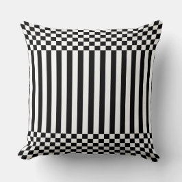 Elegant zwarte geometrische stripes & Checker Whit Kussen
