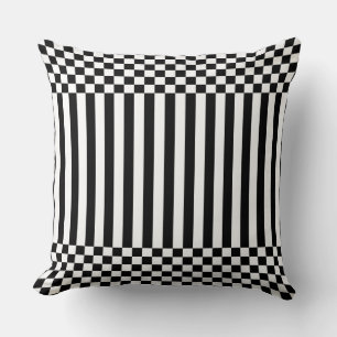 Elegant zwarte geometrische stripes & Checker Whit Kussen