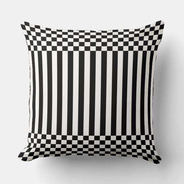 Elegant zwarte geometrische stripes & Checker Whit Kussen (Voorkant)