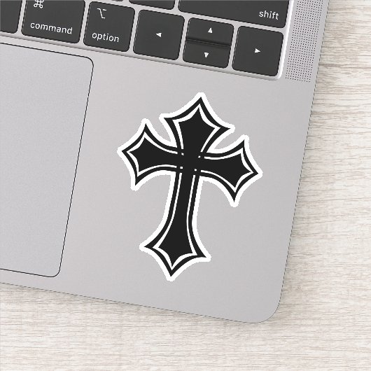 Elegant Zwarte Gotische Kruis Sticker (Detail)