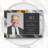 Elegant Zwarte Goud Agaat Foto 50e Verjaardag Kaart