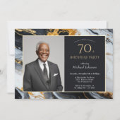 Elegant Zwarte Goud Agaat Foto 70e Verjaardag Kaart (Voorkant)