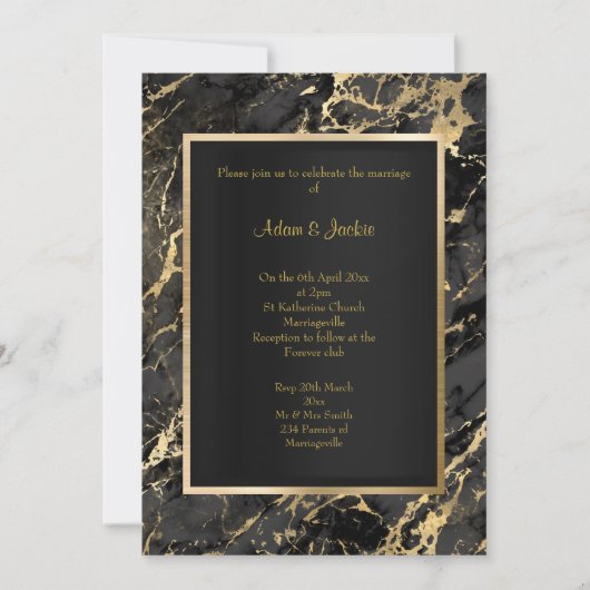 ELEGANT ZWARTE GOUD METALLIC WEDING KAART (Voorkant)