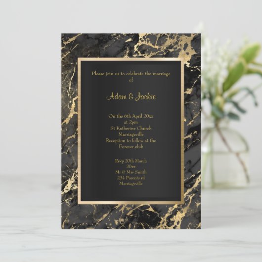 ELEGANT ZWARTE GOUD METALLIC WEDING KAART (Staand voorkant)