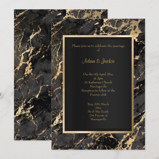 ELEGANT ZWARTE GOUD METALLIC WEDING KAART (Voorkant / Achterkant)