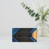 Elegant zwarte goudblauwe strepen geometrieontwerp visitekaartje (Staand voorkant)