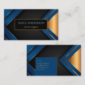 Elegant zwarte goudblauwe strepen geometrieontwerp visitekaartje (Voorkant / Achterkant)