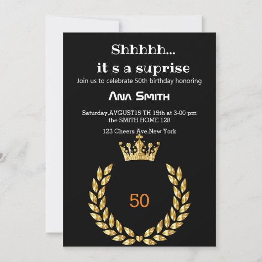 ELEGANT ZWARTE GOUDE INVITATIE SURPRISE KAART (Voorkant)