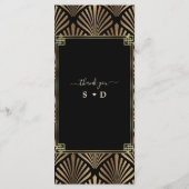 Elegant Zwarte Gouden Art Deco 1920 Huwelijk Menu (Achterkant)