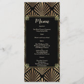 Elegant Zwarte Gouden Art Deco 1920 Huwelijk Menu (Voorkant)