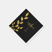 Elegant Zwarte Gouden Blad Moderne Monogram Bruilo Servet (Hoek)