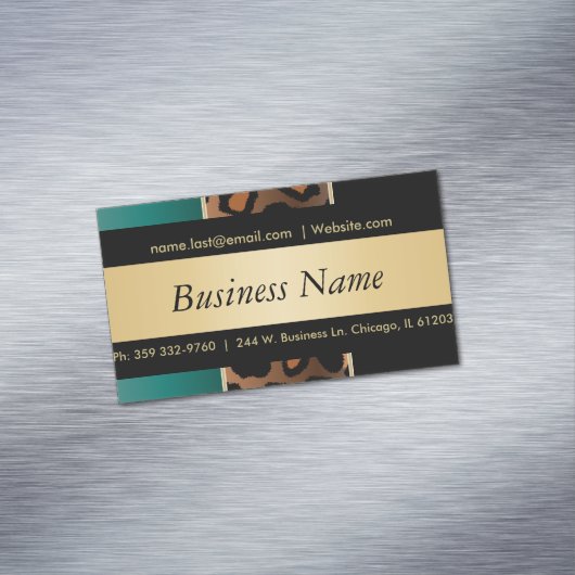 Elegant zwarte, gouden en Blauwgroen luipaarden Visitekaartje Magneet (Voorbeeld)