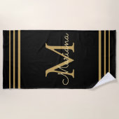 elegant zwarte gouden gepersonaliseerde keukenhand strandlaken (Voorkant)