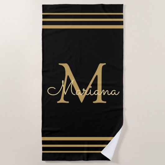 elegant zwarte gouden gepersonaliseerde keukenhand strandlaken (Voorkant)