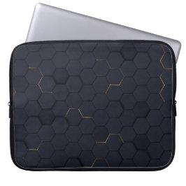 Elegant zwarte gouden hexagonal Pattern-hoes Laptop Sleeve