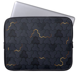 Elegant zwarte gouden hexagonal Pattern-hoes Laptop Sleeve