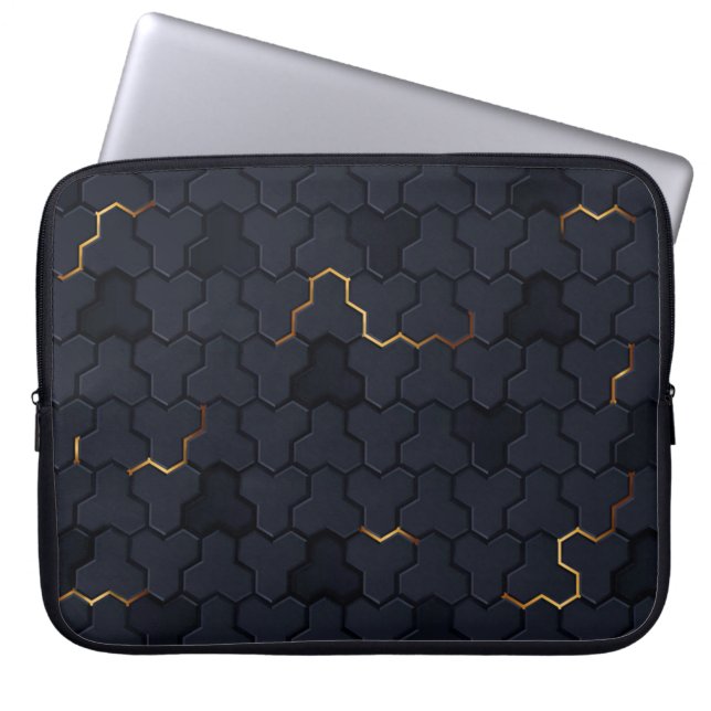 Elegant zwarte gouden hexagonal Pattern-hoes Laptop Sleeve (Voorkant)
