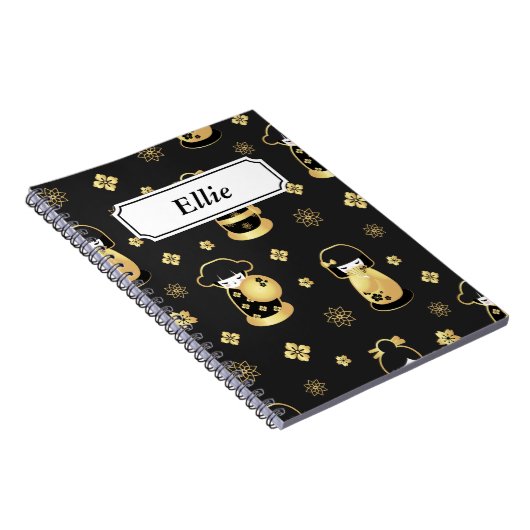 Elegant zwarte gouden Japanse poppen Notitieboek (Rechterzijde)