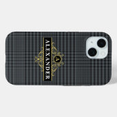 Elegant Zwarte Gouden Monogram Glen Plaid Case-Mate iPhone Case (Achterkant (horizontaal))