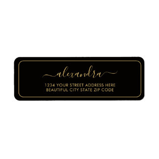 Elegant Zwarte Gouden Script Trouw Retouradres Etiket