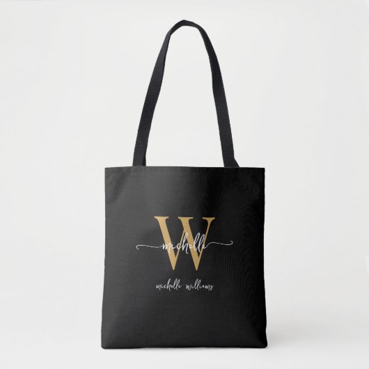Elegant Zwarte Gouden Verpersoonlijkte Monogram In Tote Bag (Voorkant)