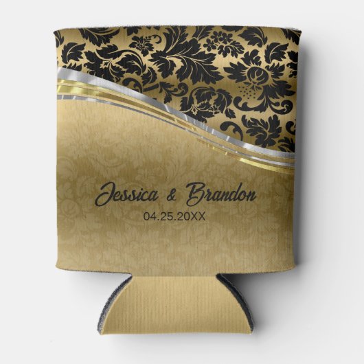 Elegant zwarte & goudmaskers met zilveraccessoires blikjeskoeler (Voorkant)