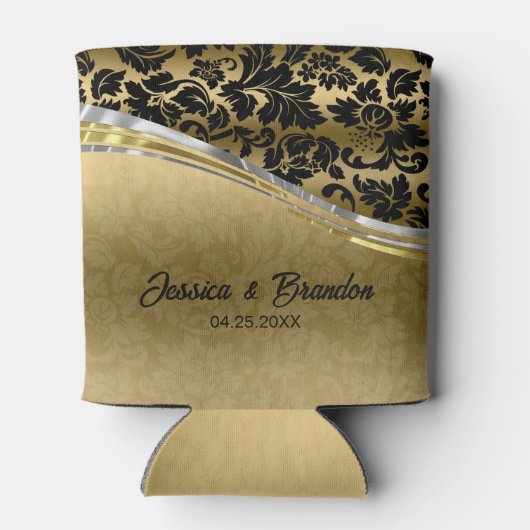 Elegant zwarte & goudmaskers met zilveraccessoires blikjeskoeler (Achterkant)