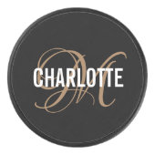 Elegant zwarte goudmonogram hockey puck (Voorkant)