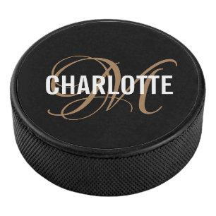 Elegant zwarte goudmonogram hockey puck