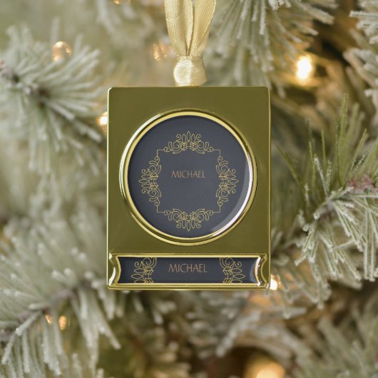 Elegant zwarte goudnaambanner verguld banner ornament (Boom)