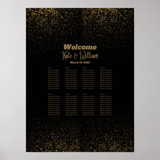 Elegant zwarte & goudtafel-zitplaats poster (Voorkant)