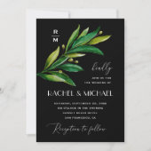 Elegant zwarte groene bruiloft. Waterverf groen Kaart (Voorkant)