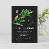 Elegant zwarte groene bruiloft. Waterverf groen Kaart (Staand voorkant)